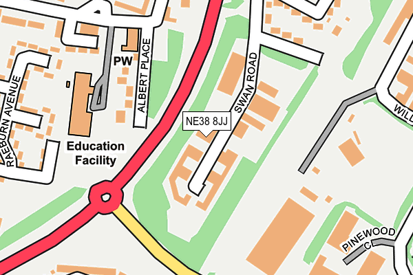 NE38 8JJ map - OS OpenMap – Local (Ordnance Survey) NE38 8JJ map - OS OpenMap – Local (Ordnance Survey)