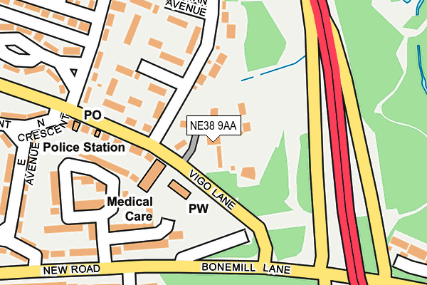 NE38 9AA map - OS OpenMap – Local (Ordnance Survey) NE38 9AA map - OS OpenMap – Local (Ordnance Survey)