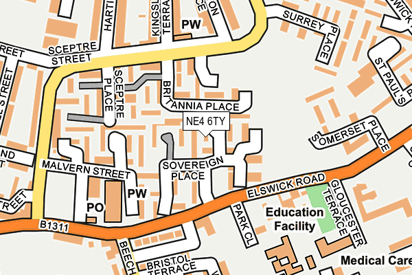 NE4 6TY map - OS OpenMap – Local (Ordnance Survey) NE4 6TY map - OS OpenMap – Local (Ordnance Survey)
