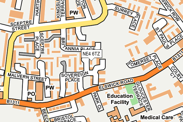 NE4 6TZ map - OS OpenMap – Local (Ordnance Survey) NE4 6TZ map - OS OpenMap – Local (Ordnance Survey)