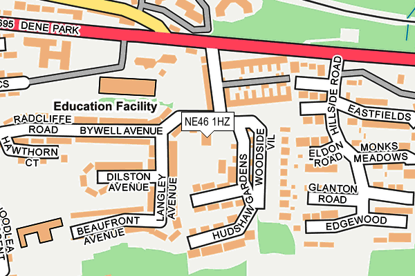 NE46 1HZ map - OS OpenMap – Local (Ordnance Survey)