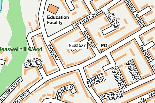 NE62 5XY map - OS OpenMap – Local (Ordnance Survey) NE62 5XY map - OS OpenMap – Local (Ordnance Survey)