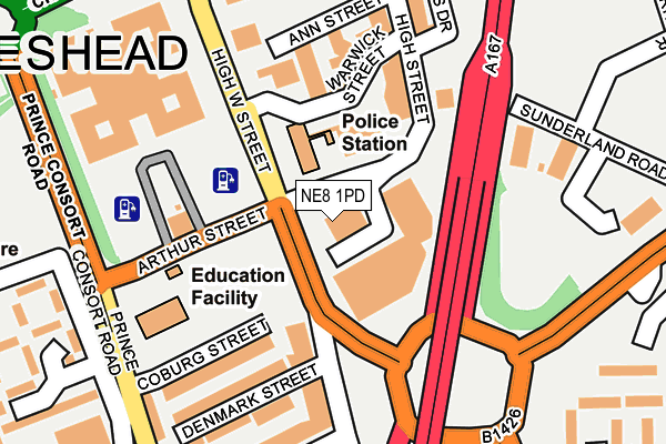 NE8 1PD map - OS OpenMap – Local (Ordnance Survey)