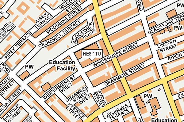 NE8 1TU map - OS OpenMap – Local (Ordnance Survey) NE8 1TU map - OS OpenMap – Local (Ordnance Survey)