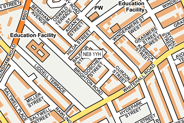 NE8 1YH map - OS OpenMap – Local (Ordnance Survey)