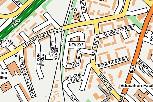NE8 2XZ map - OS OpenMap – Local (Ordnance Survey) NE8 2XZ map - OS OpenMap – Local (Ordnance Survey)