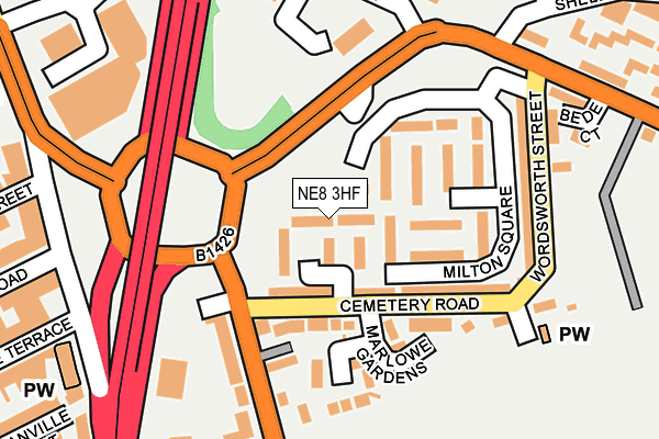 NE8 3HF map - OS OpenMap – Local (Ordnance Survey) NE8 3HF map - OS OpenMap – Local (Ordnance Survey)