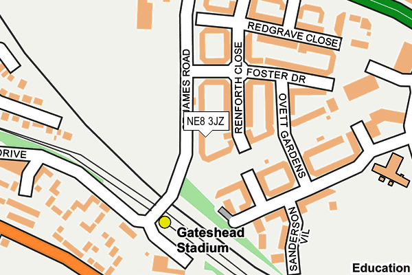 NE8 3JZ map - OS OpenMap – Local (Ordnance Survey) NE8 3JZ map - OS OpenMap – Local (Ordnance Survey)
