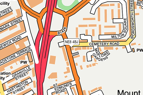 NE8 4BJ map - OS OpenMap – Local (Ordnance Survey) NE8 4BJ map - OS OpenMap – Local (Ordnance Survey)