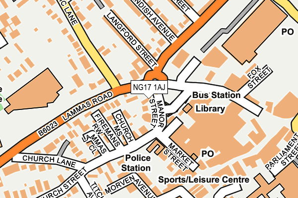 NG17 1AJ map - OS OpenMap – Local (Ordnance Survey) NG17 1AJ map - OS OpenMap – Local (Ordnance Survey)