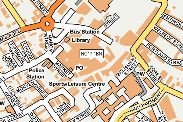 NG17 1BN map - OS OpenMap – Local (Ordnance Survey) NG17 1BN map - OS OpenMap – Local (Ordnance Survey)