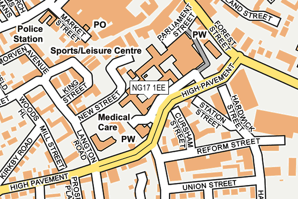 NG17 1EE map - OS OpenMap – Local (Ordnance Survey) NG17 1EE map - OS OpenMap – Local (Ordnance Survey)