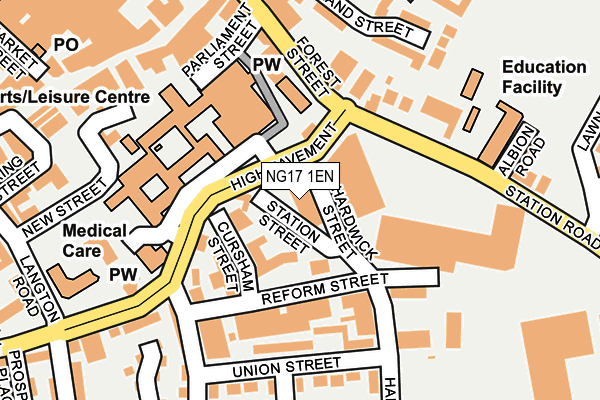 NG17 1EN map - OS OpenMap – Local (Ordnance Survey) NG17 1EN map - OS OpenMap – Local (Ordnance Survey)