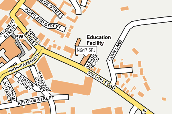 NG17 5FJ map - OS OpenMap – Local (Ordnance Survey) NG17 5FJ map - OS OpenMap – Local (Ordnance Survey)