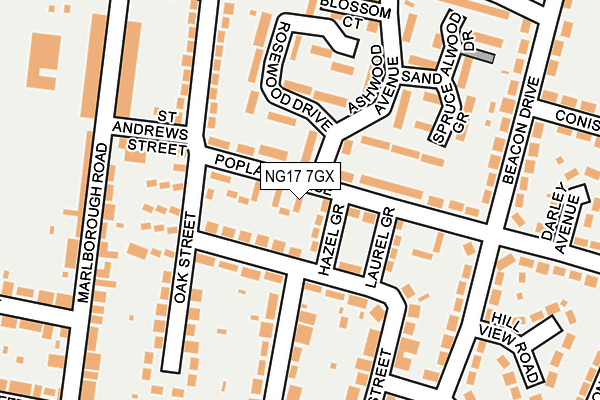 NG17 7GX map - OS OpenMap – Local (Ordnance Survey) NG17 7GX map - OS OpenMap – Local (Ordnance Survey)