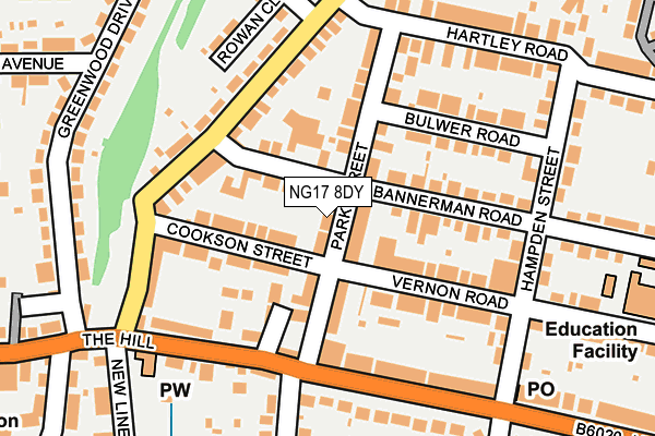 NG17 8DY map - OS OpenMap – Local (Ordnance Survey) NG17 8DY map - OS OpenMap – Local (Ordnance Survey)