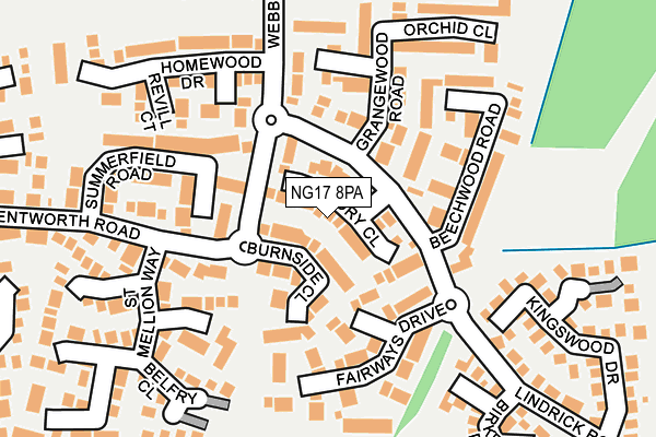 NG17 8PA map - OS OpenMap – Local (Ordnance Survey) NG17 8PA map - OS OpenMap – Local (Ordnance Survey)
