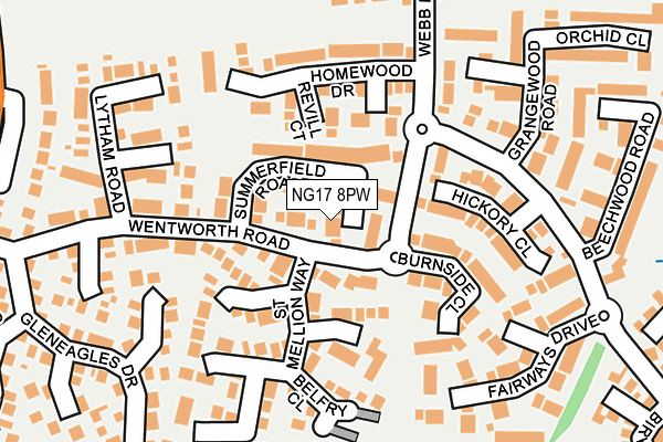 NG17 8PW map - OS OpenMap – Local (Ordnance Survey) NG17 8PW map - OS OpenMap – Local (Ordnance Survey)