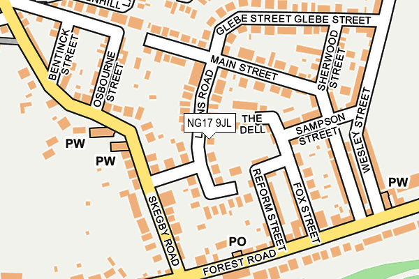 NG17 9JL map - OS OpenMap – Local (Ordnance Survey) NG17 9JL map - OS OpenMap – Local (Ordnance Survey)