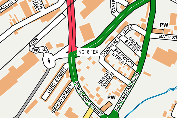 NG18 1EX map - OS OpenMap – Local (Ordnance Survey) NG18 1EX map - OS OpenMap – Local (Ordnance Survey)