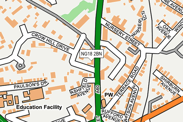 NG18 2BN map - OS OpenMap – Local (Ordnance Survey) NG18 2BN map - OS OpenMap – Local (Ordnance Survey)