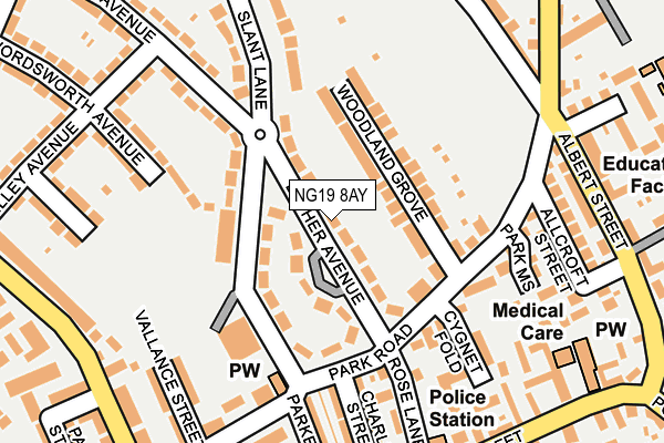NG19 8AY map - OS OpenMap – Local (Ordnance Survey) NG19 8AY map - OS OpenMap – Local (Ordnance Survey)