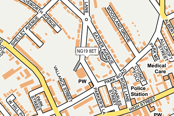 NG19 8ET map - OS OpenMap – Local (Ordnance Survey) NG19 8ET map - OS OpenMap – Local (Ordnance Survey)