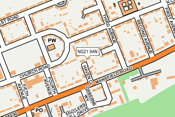 NG21 9AN map - OS OpenMap – Local (Ordnance Survey) NG21 9AN map - OS OpenMap – Local (Ordnance Survey)