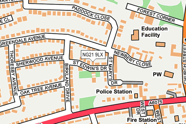 NG21 9LX map - OS OpenMap – Local (Ordnance Survey)