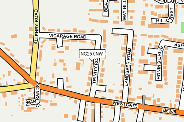 NG25 0NW map - OS OpenMap – Local (Ordnance Survey)