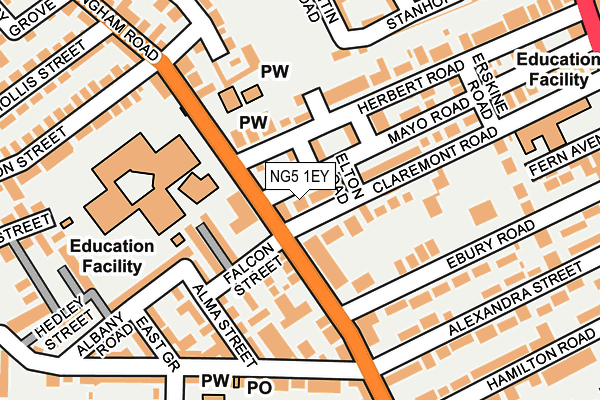 NG5 1EY map - OS OpenMap – Local (Ordnance Survey) NG5 1EY map - OS OpenMap – Local (Ordnance Survey)