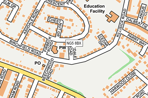 NG5 8BX map - OS OpenMap – Local (Ordnance Survey) NG5 8BX map - OS OpenMap – Local (Ordnance Survey)