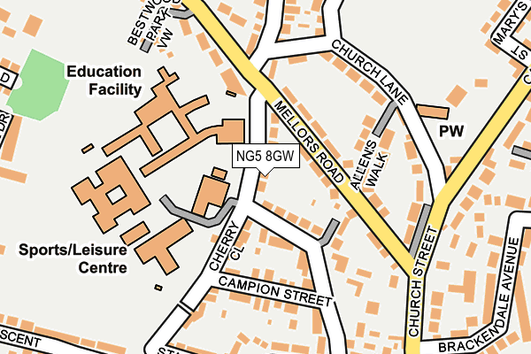 NG5 8GW map - OS OpenMap – Local (Ordnance Survey) NG5 8GW map - OS OpenMap – Local (Ordnance Survey)