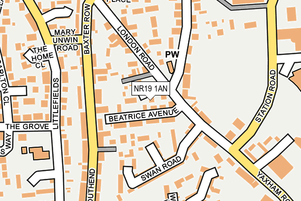 NR19 1AN map - OS OpenMap – Local (Ordnance Survey) NR19 1AN map - OS OpenMap – Local (Ordnance Survey)