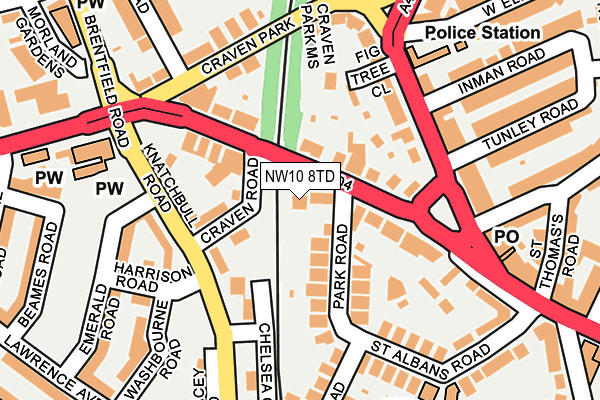 NW10 8TD map - OS OpenMap – Local (Ordnance Survey) NW10 8TD map - OS OpenMap – Local (Ordnance Survey)