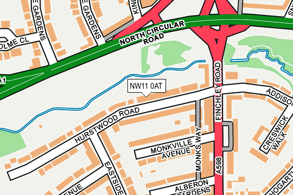 NW11 0AT map - OS OpenMap – Local (Ordnance Survey) NW11 0AT map - OS OpenMap – Local (Ordnance Survey)