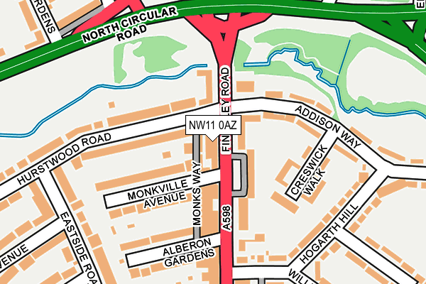 NW11 0AZ map - OS OpenMap – Local (Ordnance Survey) NW11 0AZ map - OS OpenMap – Local (Ordnance Survey)