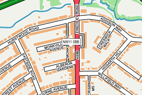 NW11 0BB map - OS OpenMap – Local (Ordnance Survey) NW11 0BB map - OS OpenMap – Local (Ordnance Survey)