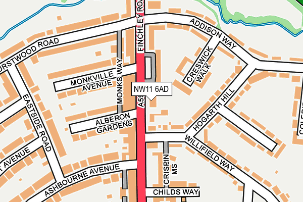 NW11 6AD map - OS OpenMap – Local (Ordnance Survey)