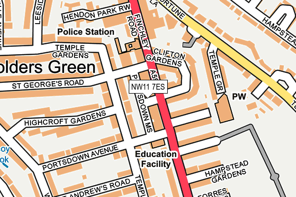 NW11 7ES map - OS OpenMap – Local (Ordnance Survey) NW11 7ES map - OS OpenMap – Local (Ordnance Survey)