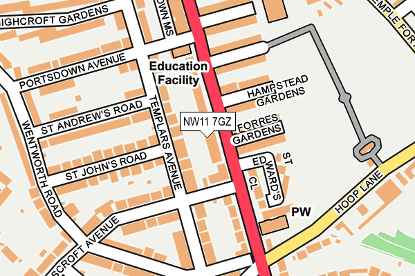 NW11 7GZ map - OS OpenMap – Local (Ordnance Survey)