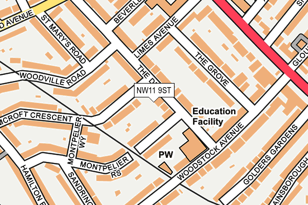 NW11 9ST map - OS OpenMap – Local (Ordnance Survey)