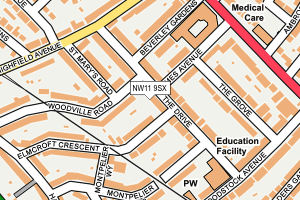 NW11 9SX map - OS OpenMap – Local (Ordnance Survey) NW11 9SX map - OS OpenMap – Local (Ordnance Survey)