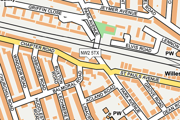 NW2 5TX map - OS OpenMap – Local (Ordnance Survey) NW2 5TX map - OS OpenMap – Local (Ordnance Survey)