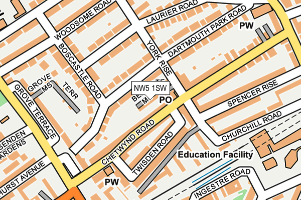 NW5 1SW map - OS OpenMap – Local (Ordnance Survey) NW5 1SW map - OS OpenMap – Local (Ordnance Survey)