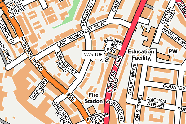 NW5 1UE map - OS OpenMap – Local (Ordnance Survey) NW5 1UE map - OS OpenMap – Local (Ordnance Survey)