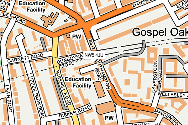 NW5 4JU map - OS OpenMap – Local (Ordnance Survey) NW5 4JU map - OS OpenMap – Local (Ordnance Survey)