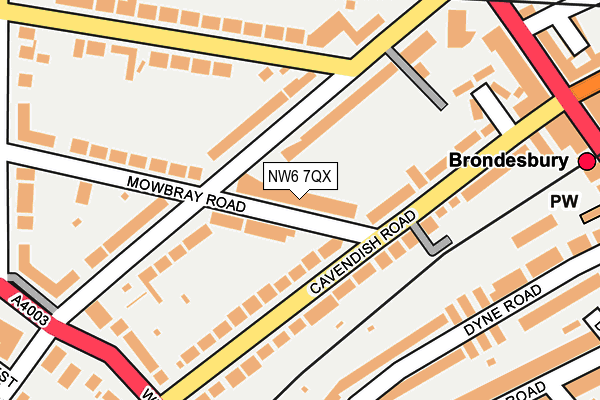 NW6 7QX map - OS OpenMap – Local (Ordnance Survey) NW6 7QX map - OS OpenMap – Local (Ordnance Survey)