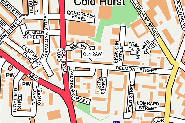 OL1 2AW map - OS OpenMap – Local (Ordnance Survey) OL1 2AW map - OS OpenMap – Local (Ordnance Survey)