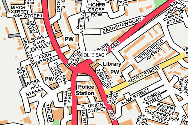 OL13 9AG map - OS OpenMap – Local (Ordnance Survey) OL13 9AG map - OS OpenMap – Local (Ordnance Survey)